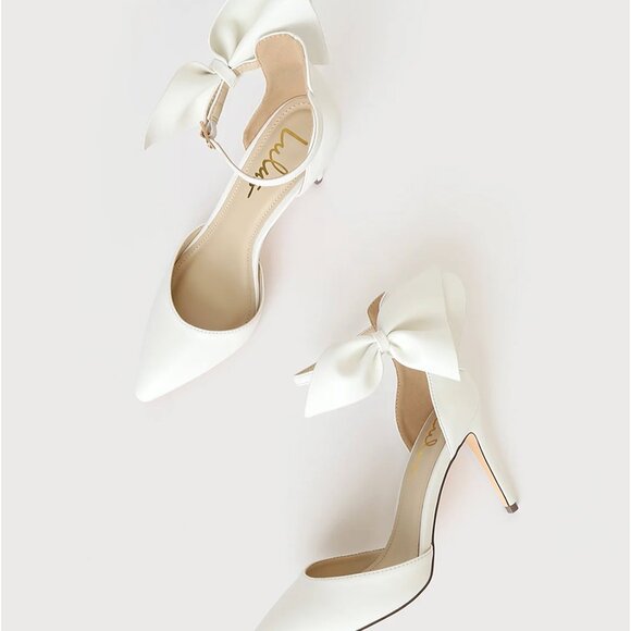 Lulus Lizaa White Bow Ankle Strap Pumps - Size 8 - Picture 4 of 5